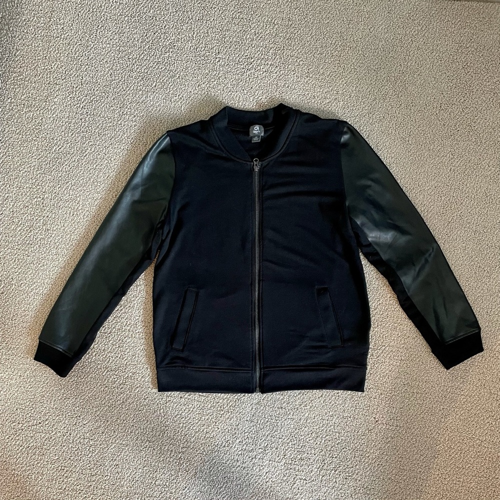 Gap Fit zip up jacket pleather sleeves size Medium